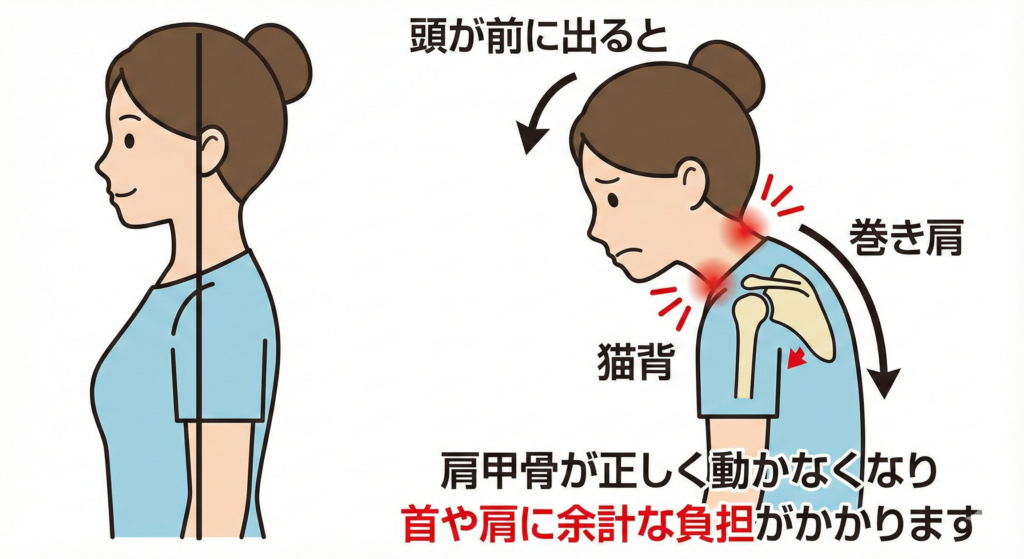 頭が前に出ると