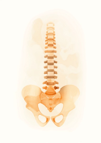 腰椎から骨盤にかけての身体のつながりを示すやわらかいイラスト