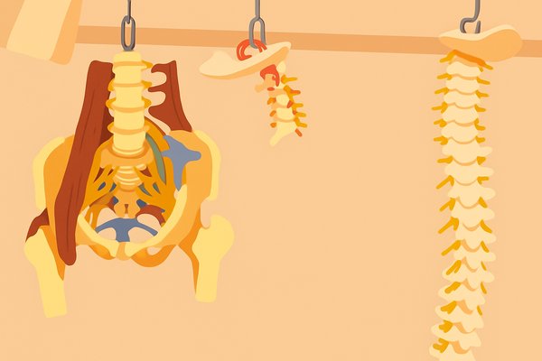 頸椎や脊柱の骨格模型を使った説明カットのフラットカラーイラスト