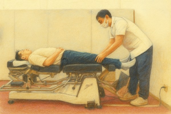 腰の左右差を左右両方から確認している様子