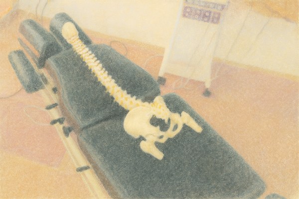 骨盤と背骨の関節の左右差を示す脊柱模型