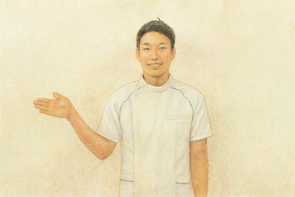 自賠責保険の仕組みを手で示しながら案内する代表施術者のイラスト